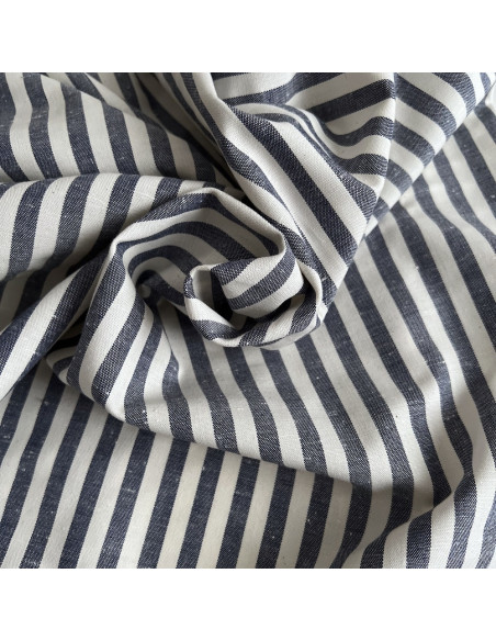 Coton chiné aspect brut rayures moyennes 7mm coloris bleu marine / écru Batikou - 7