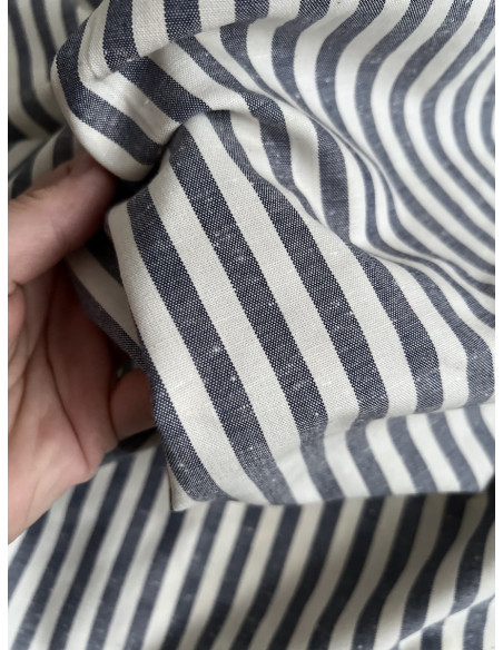 Coton chiné aspect brut rayures moyennes 7mm coloris bleu marine / écru Batikou - 8