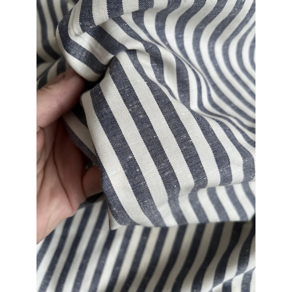 Coton chiné aspect brut rayures moyennes 7mm coloris bleu marine / écru Batikou - 8