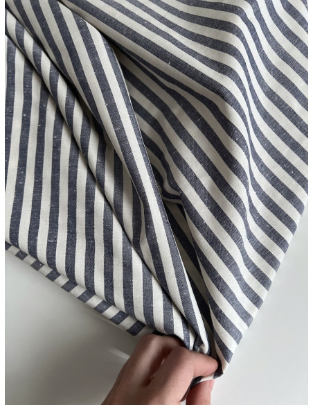 Coton chiné aspect brut rayures moyennes 7mm coloris bleu marine / écru Batikou - 9