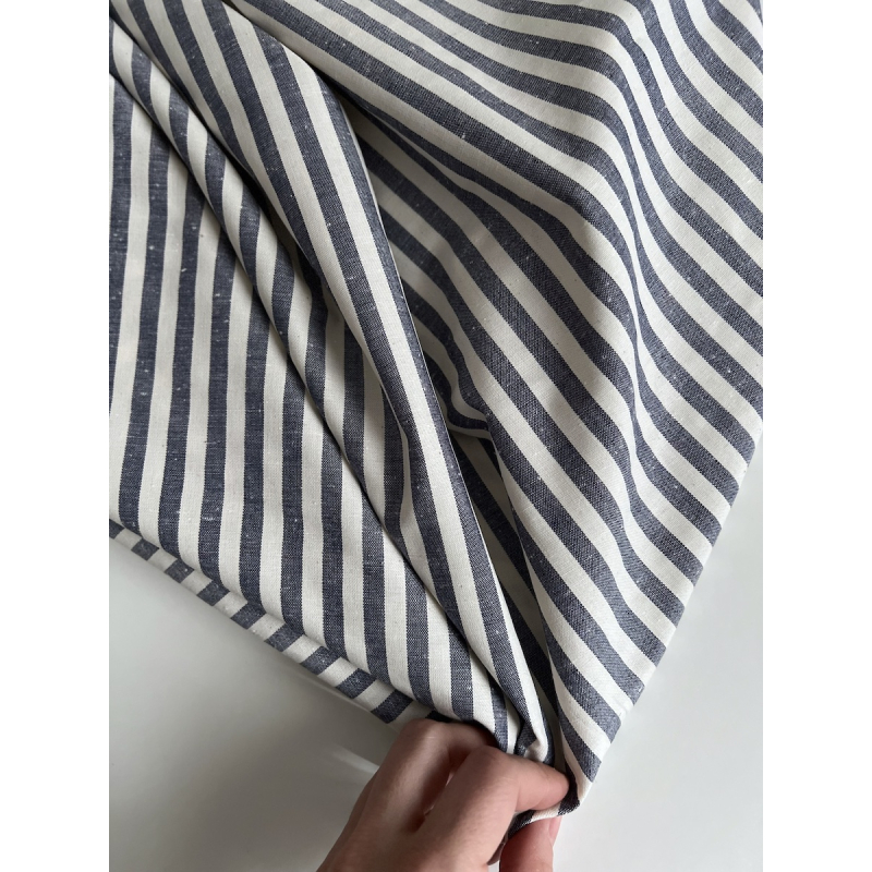Coton chiné aspect brut rayures moyennes 7mm coloris bleu marine / écru Batikou - 9
