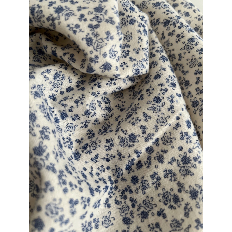 Eden - Coton gratté doux imprimé fleuri bleu Batikou - 2