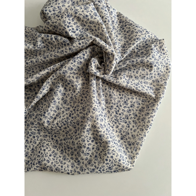 Eden - Coton gratté doux imprimé fleuri bleu Batikou - 3