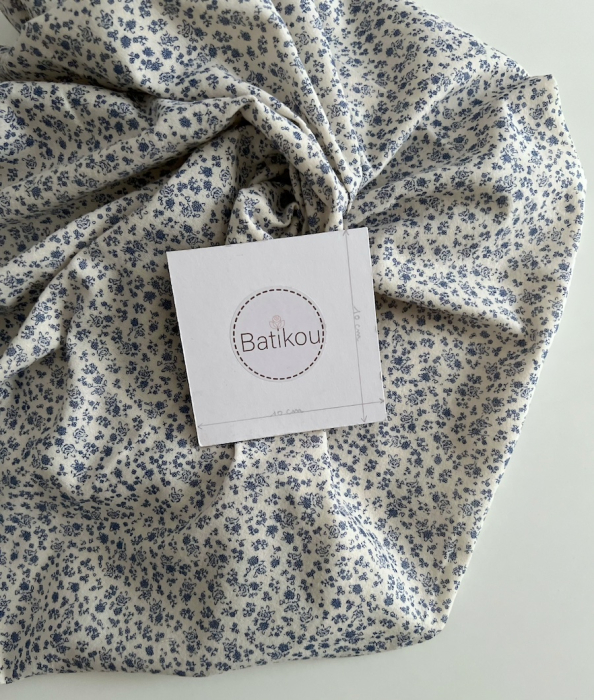 Eden - Coton gratté doux imprimé fleuri bleu Batikou - 6