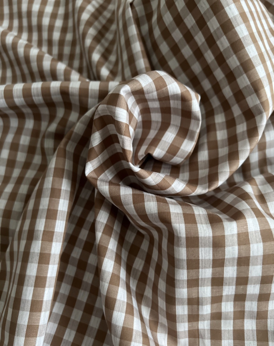 Coton vichy carreaux camel et blanc 6mm Tissus issus de l'agriculture biologique  - 5