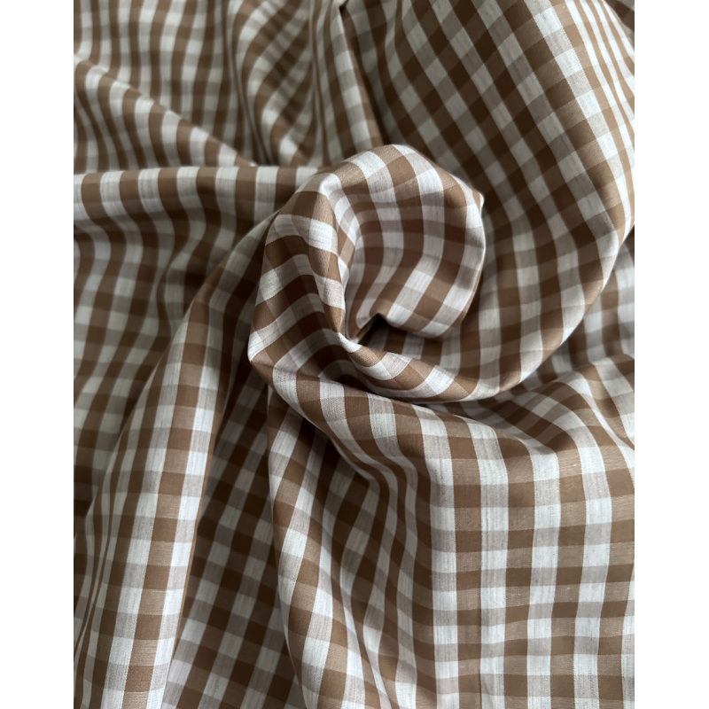 Coton vichy carreaux camel et blanc 6mm Tissus issus de l'agriculture biologique  - 5
