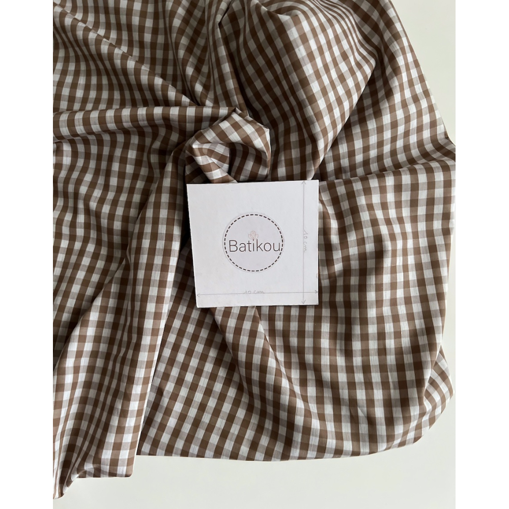 Coton vichy carreaux camel et blanc 6mm Tissus issus de l'agriculture biologique  - 4