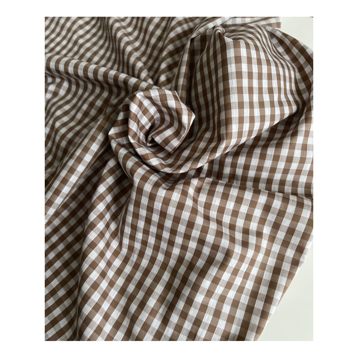 Coton vichy carreaux camel et blanc 6mm Tissus issus de l'agriculture biologique  - 6