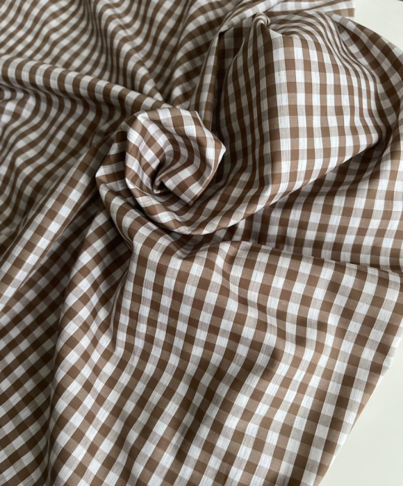 Coton vichy carreaux camel et blanc 6mm Tissus issus de l'agriculture biologique  - 6