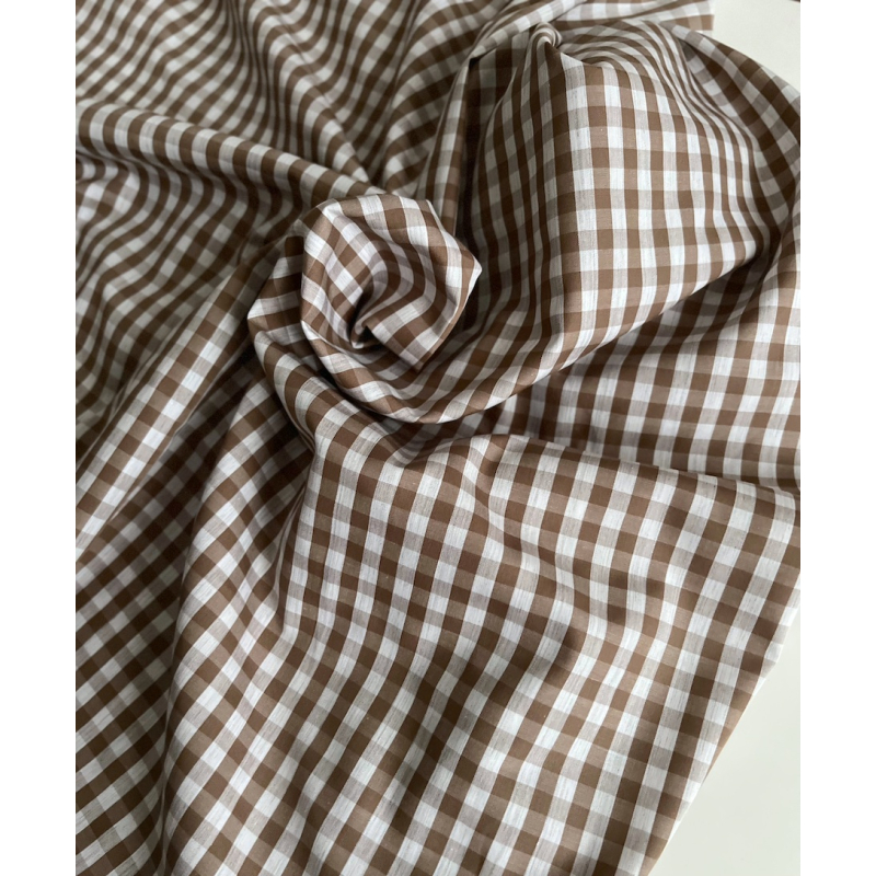 Coton vichy carreaux camel et blanc 6mm Tissus issus de l'agriculture biologique  - 6