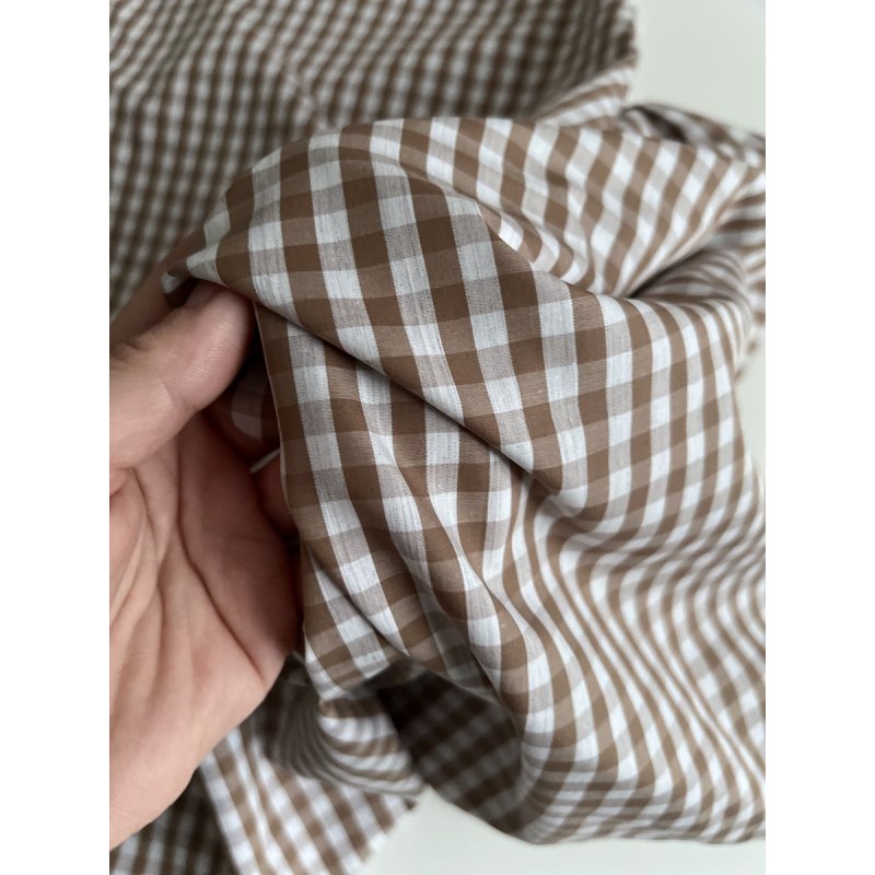 Coton vichy carreaux camel et blanc 6mm Tissus issus de l'agriculture biologique  - 2