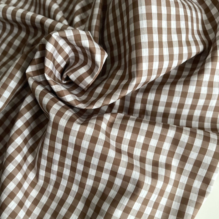 Coton vichy carreaux camel et blanc 6mm Tissus issus de l'agriculture biologique  - 7
