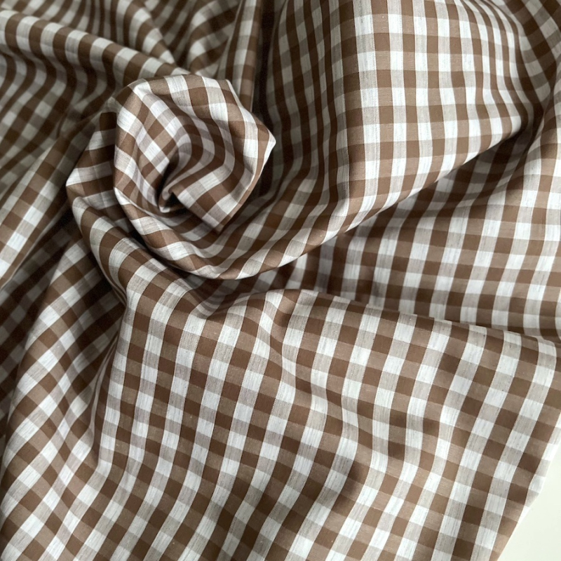 Coton vichy carreaux camel et blanc 6mm Tissus issus de l'agriculture biologique  - 7