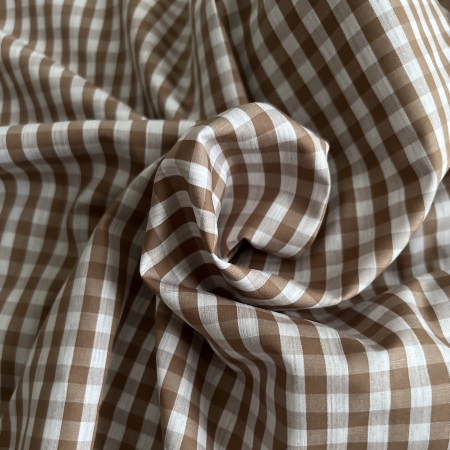 Coton vichy carreaux camel et blanc 6mm Tissus issus de l'agriculture biologique  - 1