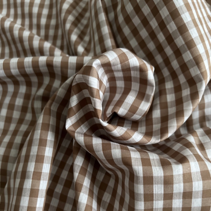 Coton vichy carreaux camel et blanc 6mm Tissus issus de l'agriculture biologique  - 1