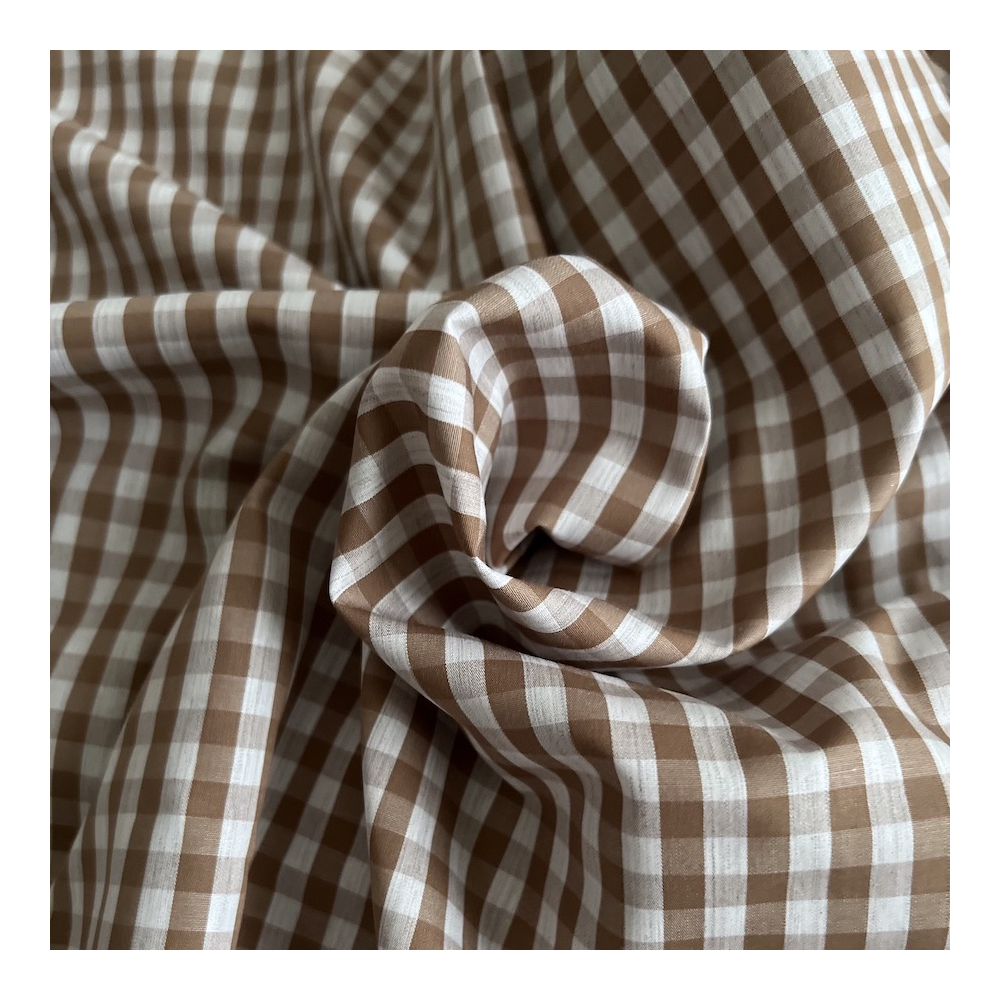 Coton vichy carreaux camel et blanc 6mm Tissus issus de l'agriculture biologique  - 1
