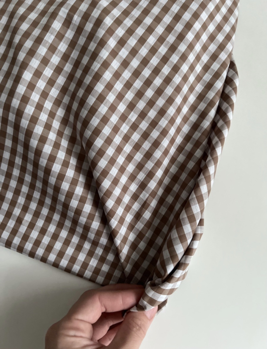 Coton vichy carreaux camel et blanc 6mm Tissus issus de l'agriculture biologique  - 9