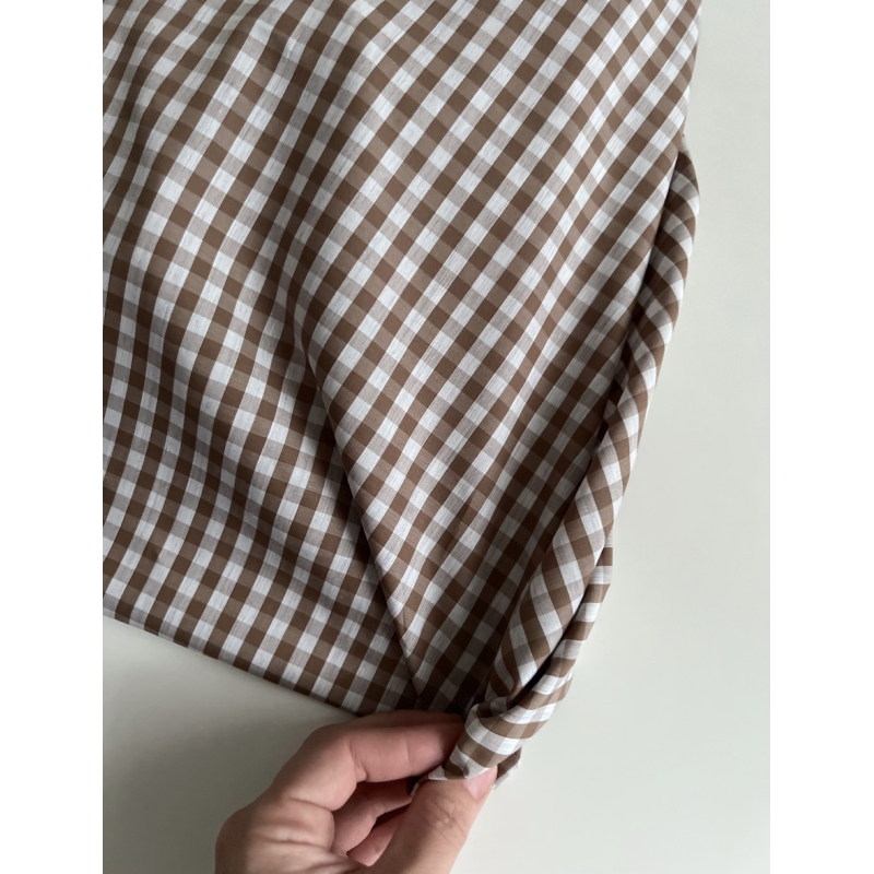 Coton vichy carreaux camel et blanc 6mm Tissus issus de l'agriculture biologique  - 9