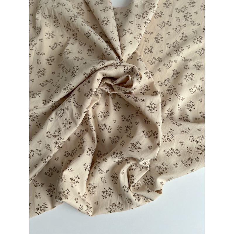Alix - Tissu sergé de coton imprimé vintage fleuri fond crème Batikou - 4
