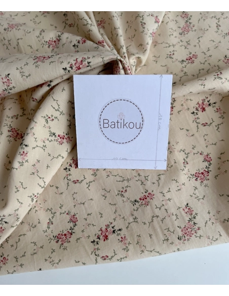 Sophie - Tissu sergé de coton imprimé vintage fleuri fond crème Batikou - 3
