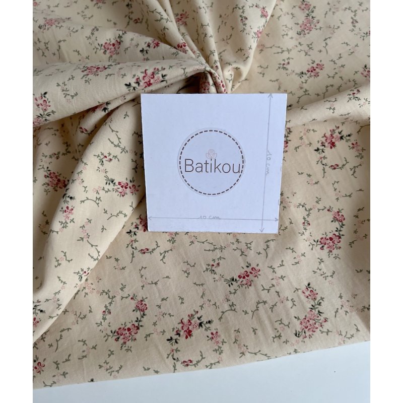 Sophie - Tissu sergé de coton imprimé vintage fleuri fond crème Batikou - 3