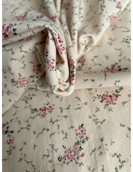 Sophie - Tissu sergé de coton imprimé vintage fleuri fond crème Batikou - 2