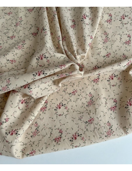 Sophie - Tissu sergé de coton imprimé vintage fleuri fond crème Batikou - 4