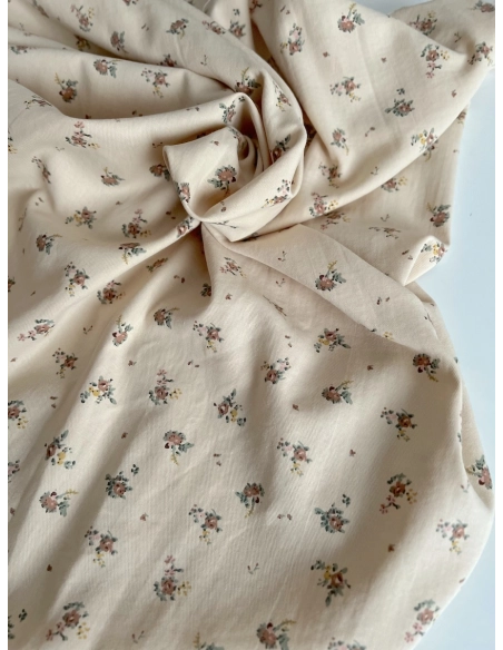 Rosie - Tissu sergé de coton imprimé vintage fleuri fond crème Batikou - 8