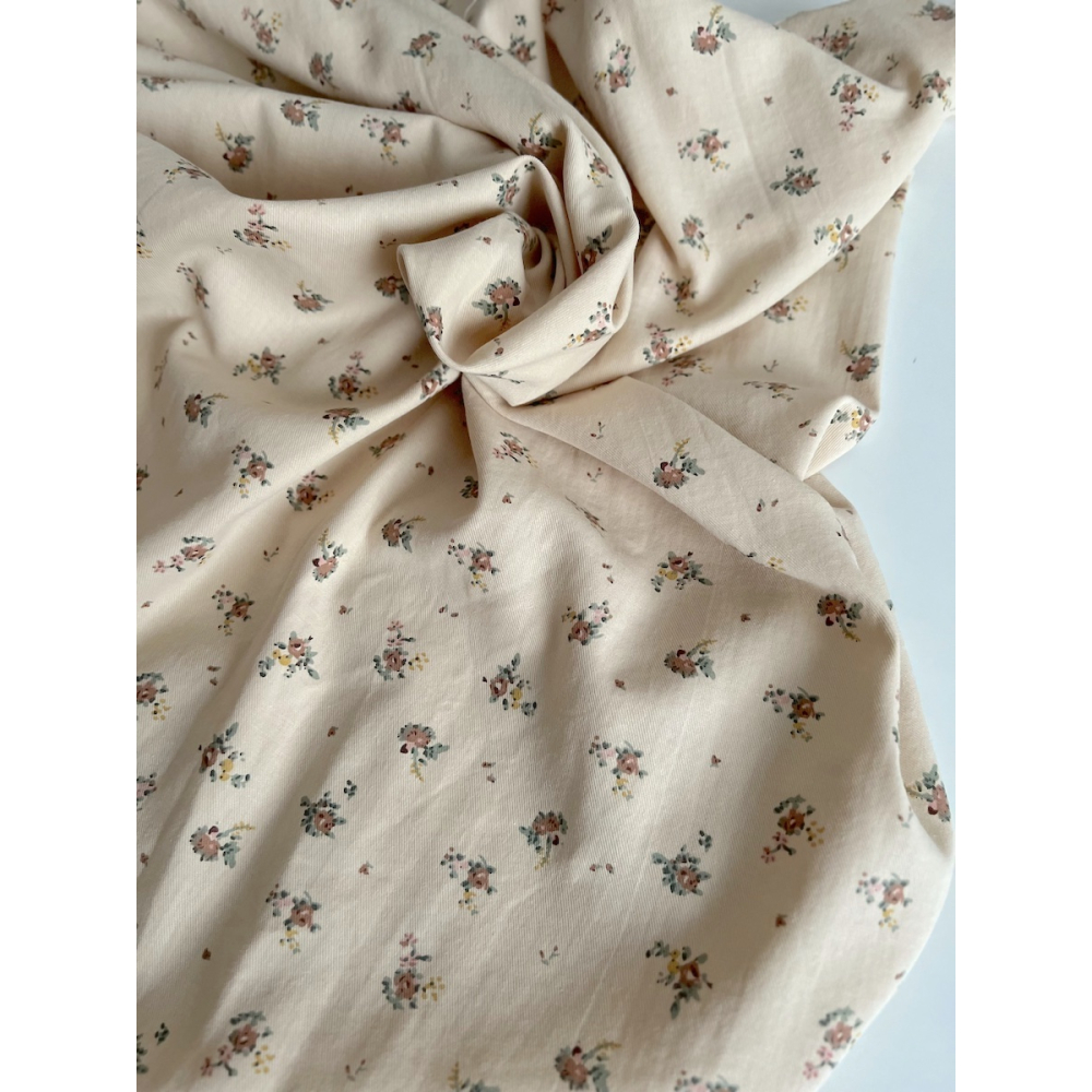 Rosie - Tissu sergé de coton imprimé vintage fleuri fond crème Batikou - 8