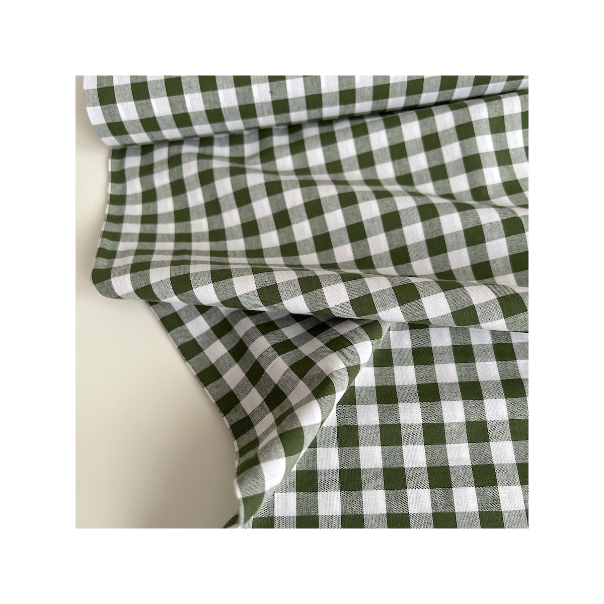 Coton vichy carreaux 10mm vert sapin Qualité Oeko-tex - 1