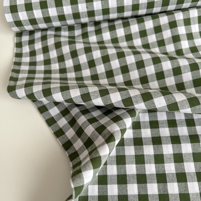 Coton vichy carreaux 10mm vert sapin Qualité Oeko-tex - 1