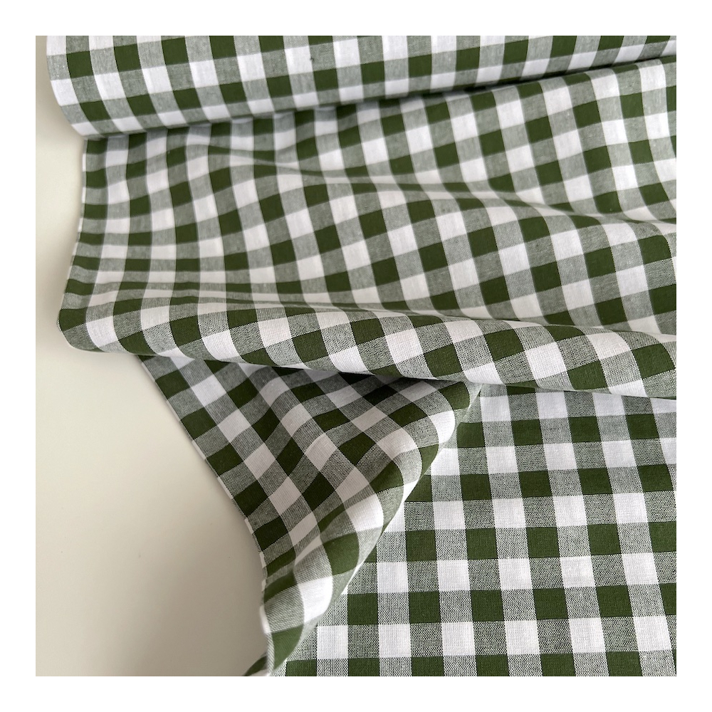 Coton vichy carreaux 10mm vert sapin Qualité Oeko-tex - 1