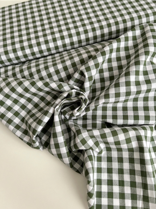 Coton vichy carreaux 10mm vert sapin Qualité Oeko-tex - 8