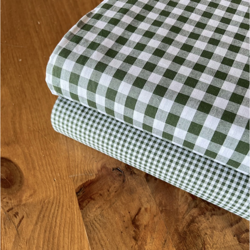 Coton vichy carreaux 10mm vert sapin Qualité Oeko-tex - 10