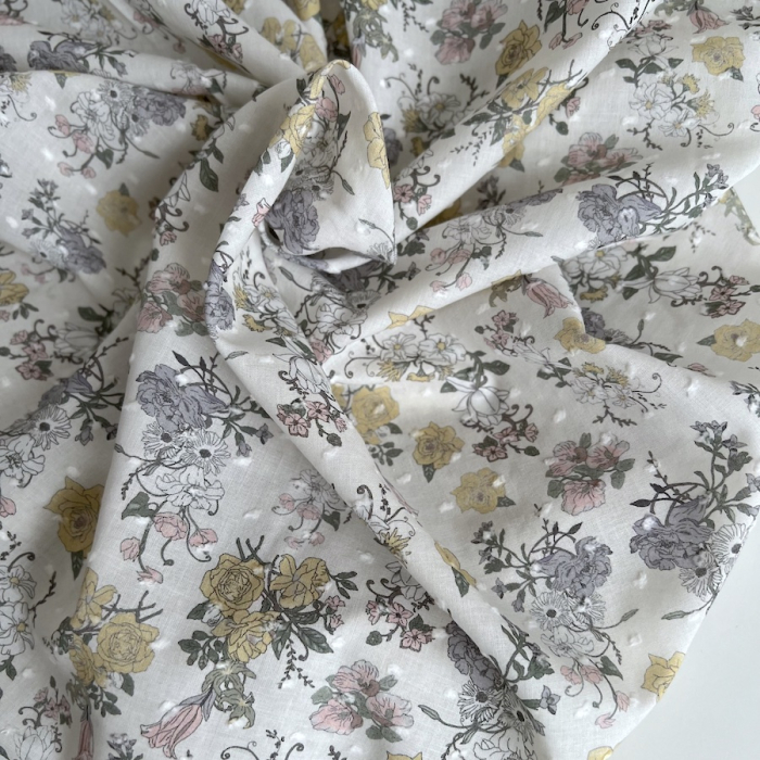 Andrea - Plumetis de coton imprimé fleuri Tissus issus de l'agriculture biologique  - 1