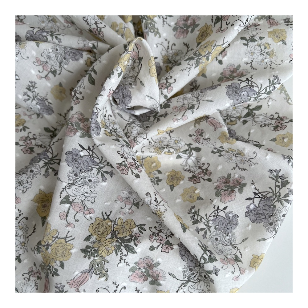 Andrea - Plumetis de coton imprimé fleuri Tissus issus de l'agriculture biologique  - 1