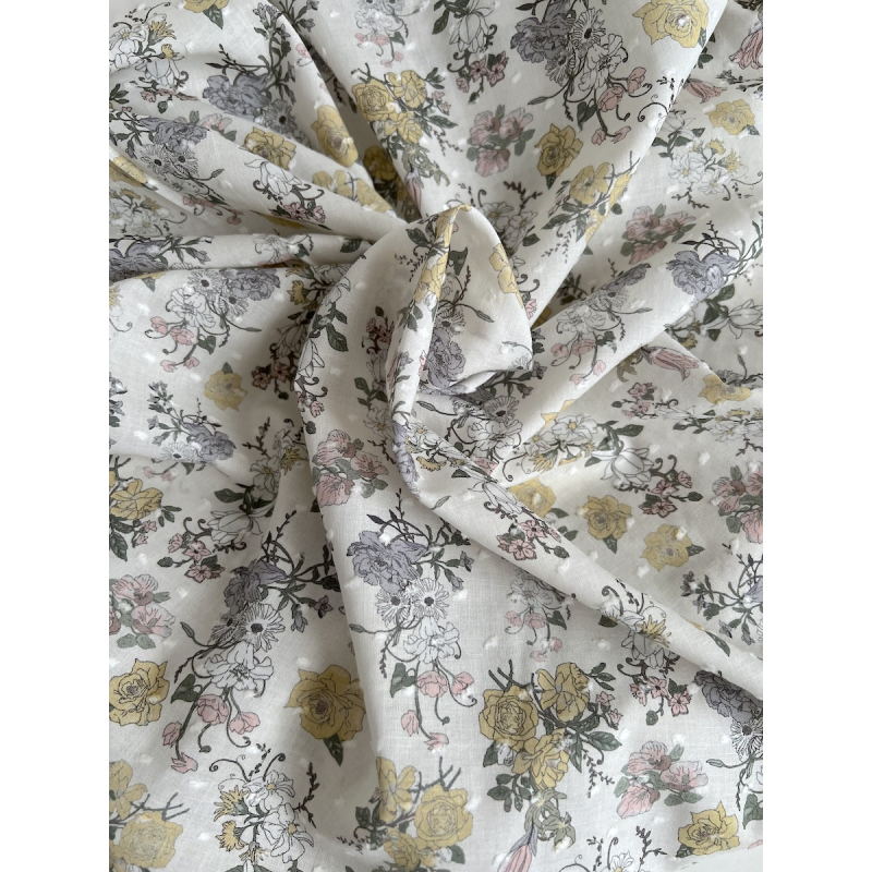 Andrea - Plumetis de coton imprimé fleuri Tissus issus de l'agriculture biologique  - 3