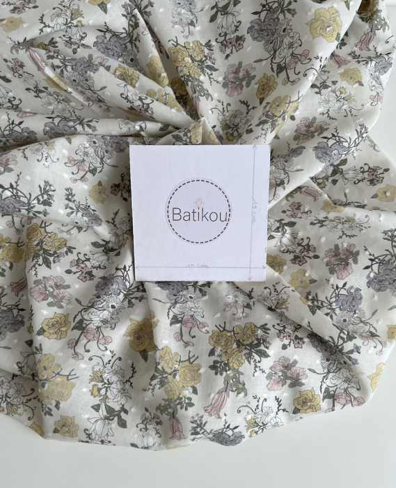 Andrea - Plumetis de coton imprimé fleuri Tissus issus de l'agriculture biologique  - 4