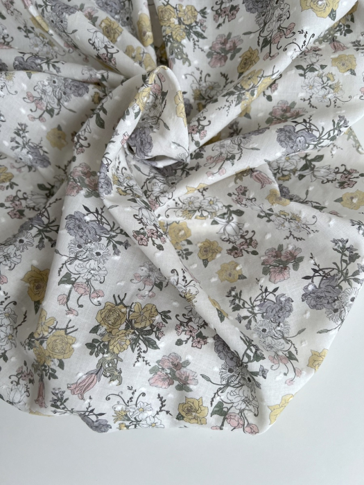 Andrea - Plumetis de coton imprimé fleuri Tissus issus de l'agriculture biologique  - 5