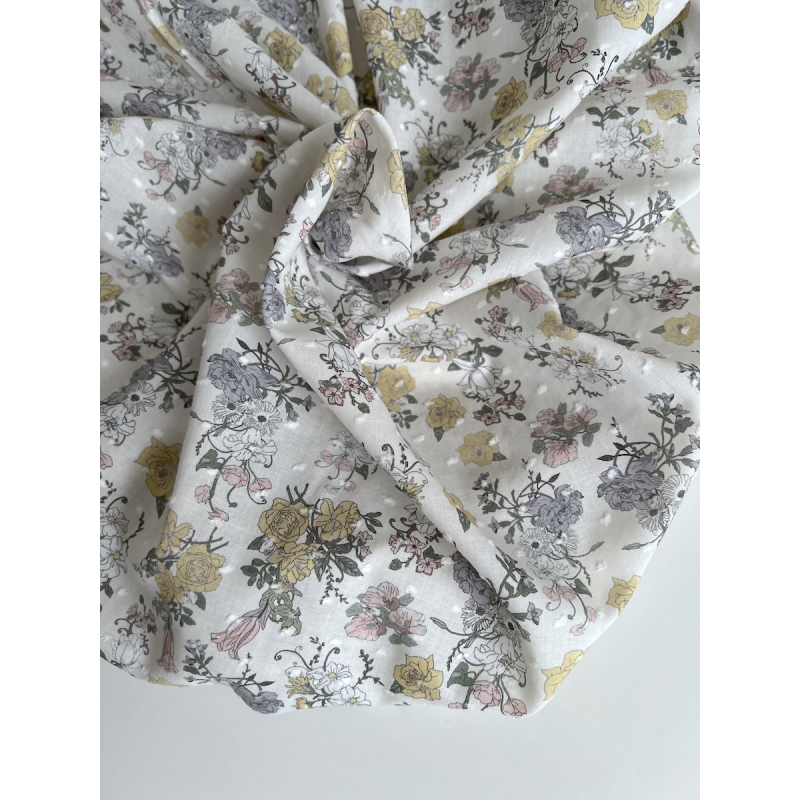 Andrea - Plumetis de coton imprimé fleuri Tissus issus de l'agriculture biologique  - 5