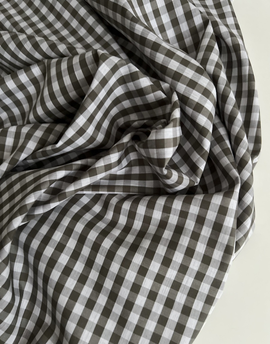 Coton vichy carreaux kaki et blanc 6mm Tissus issus de l'agriculture biologique  - 2