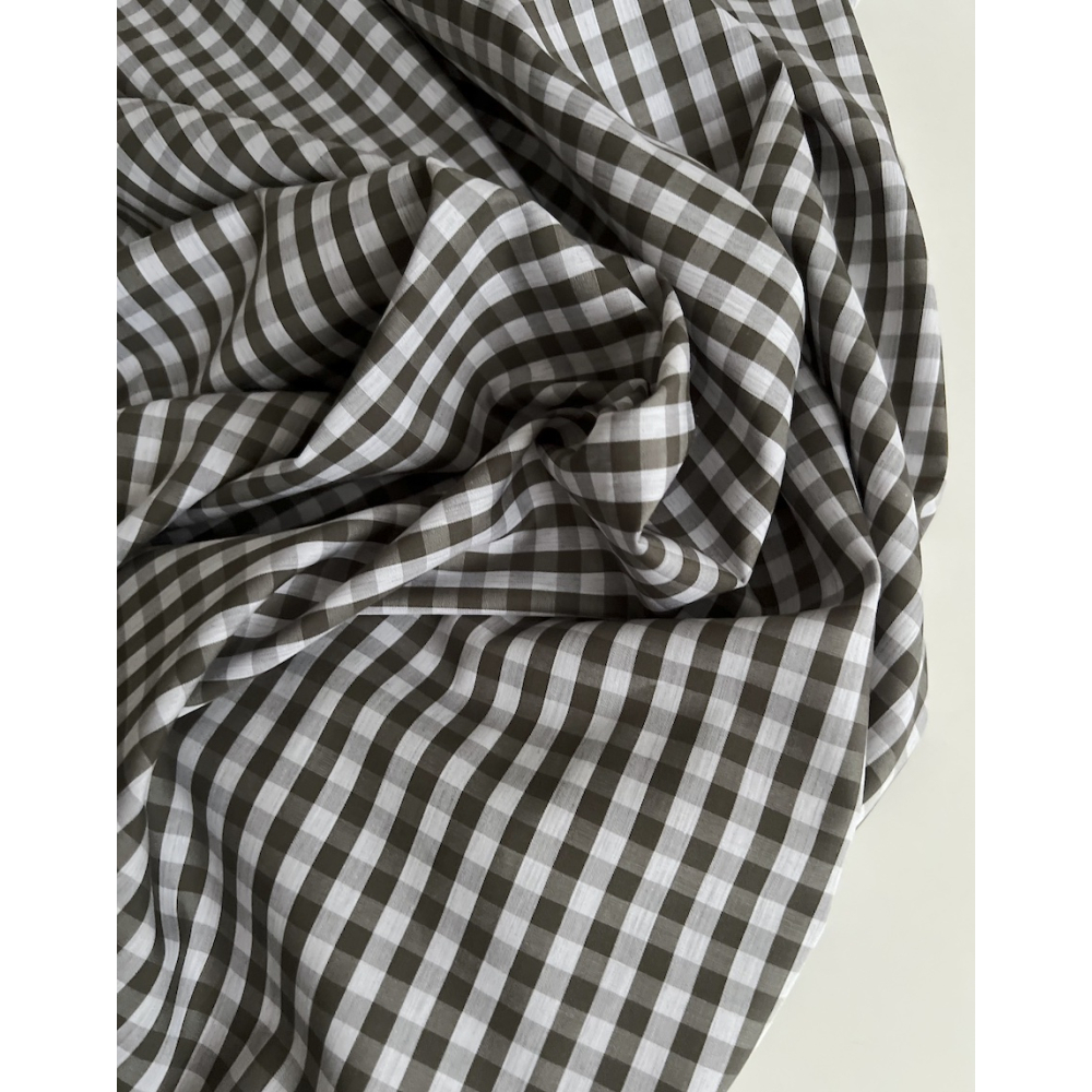 Coton vichy carreaux kaki et blanc 6mm Tissus issus de l'agriculture biologique  - 2