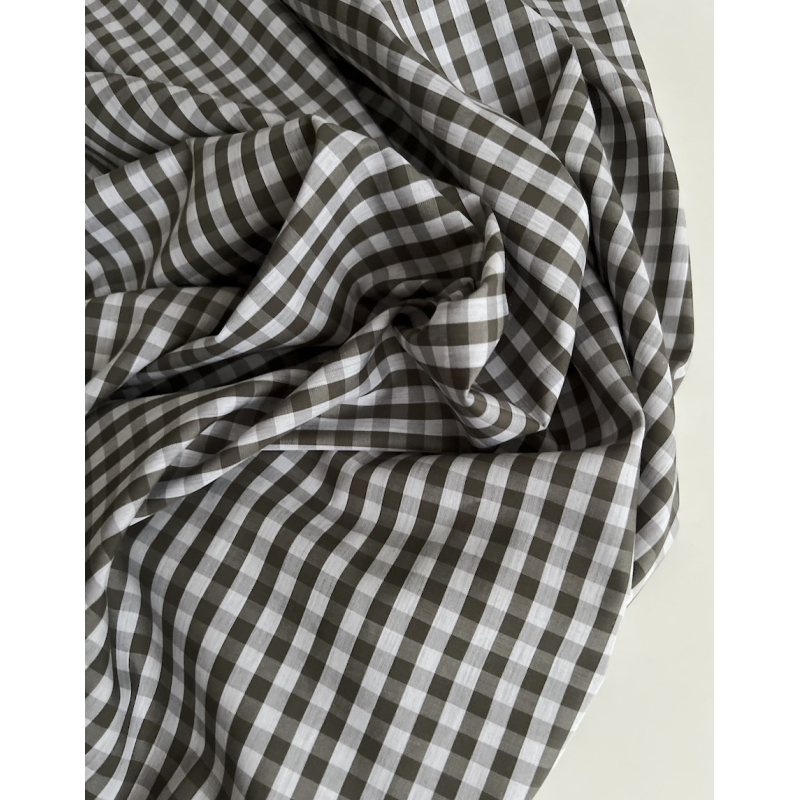 Coton vichy carreaux kaki et blanc 6mm Tissus issus de l'agriculture biologique  - 2