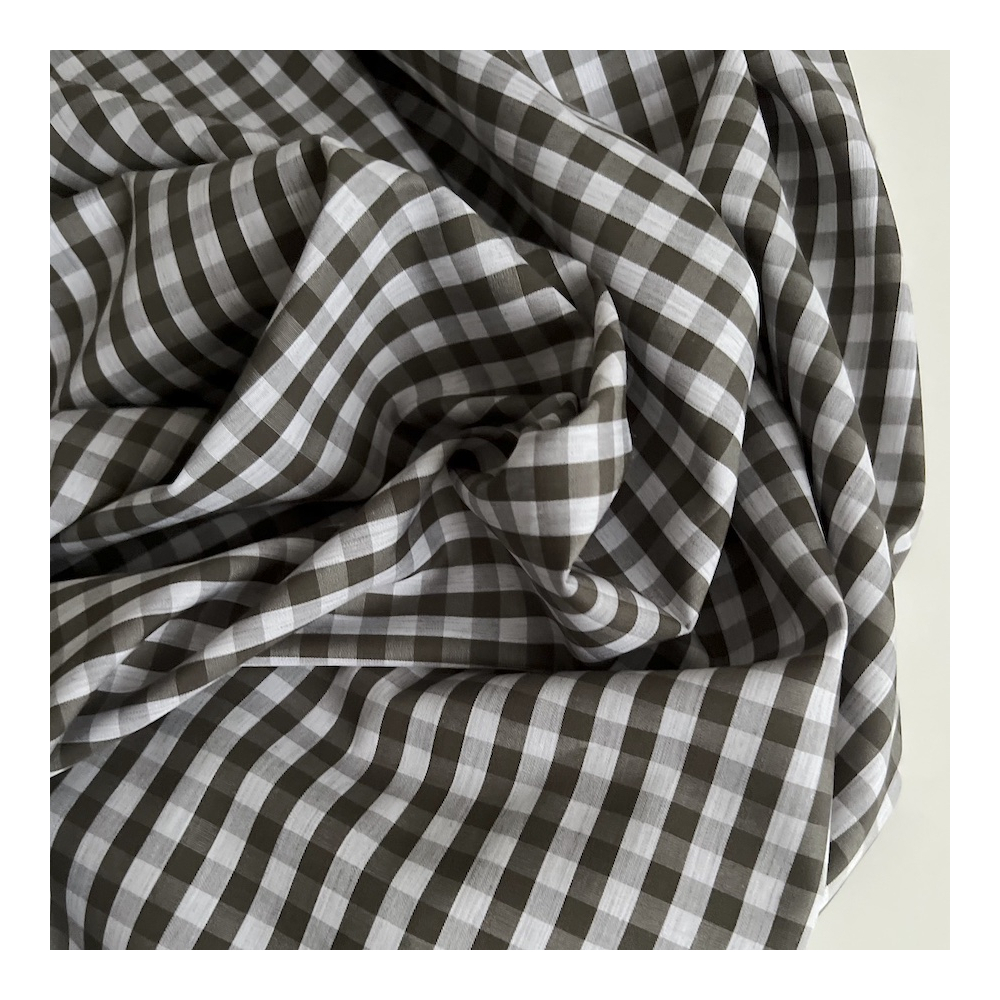 Coton vichy carreaux kaki et blanc 6mm Tissus issus de l'agriculture biologique  - 3