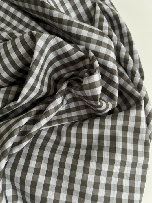 Coton vichy carreaux kaki et blanc 6mm Tissus issus de l'agriculture biologique  - 4