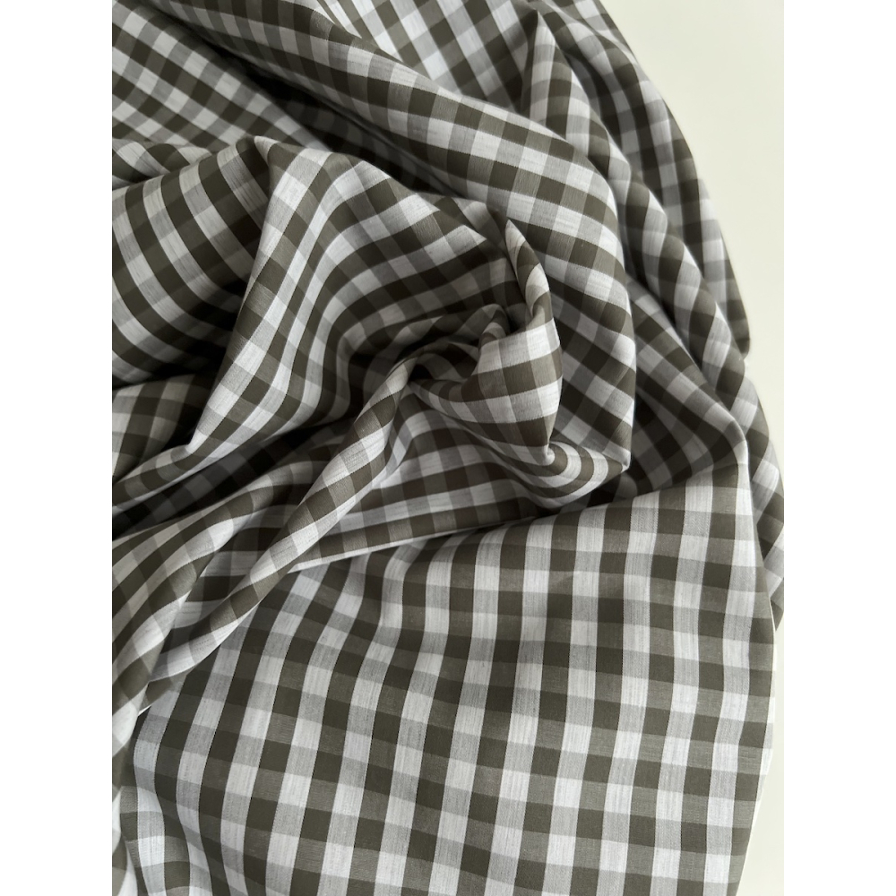 Coton vichy carreaux kaki et blanc 6mm Tissus issus de l'agriculture biologique  - 4