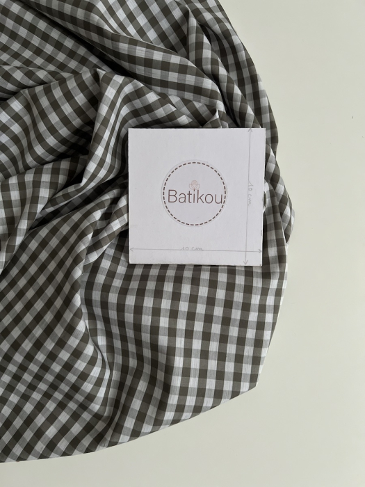 Coton vichy carreaux kaki et blanc 6mm Tissus issus de l'agriculture biologique  - 5