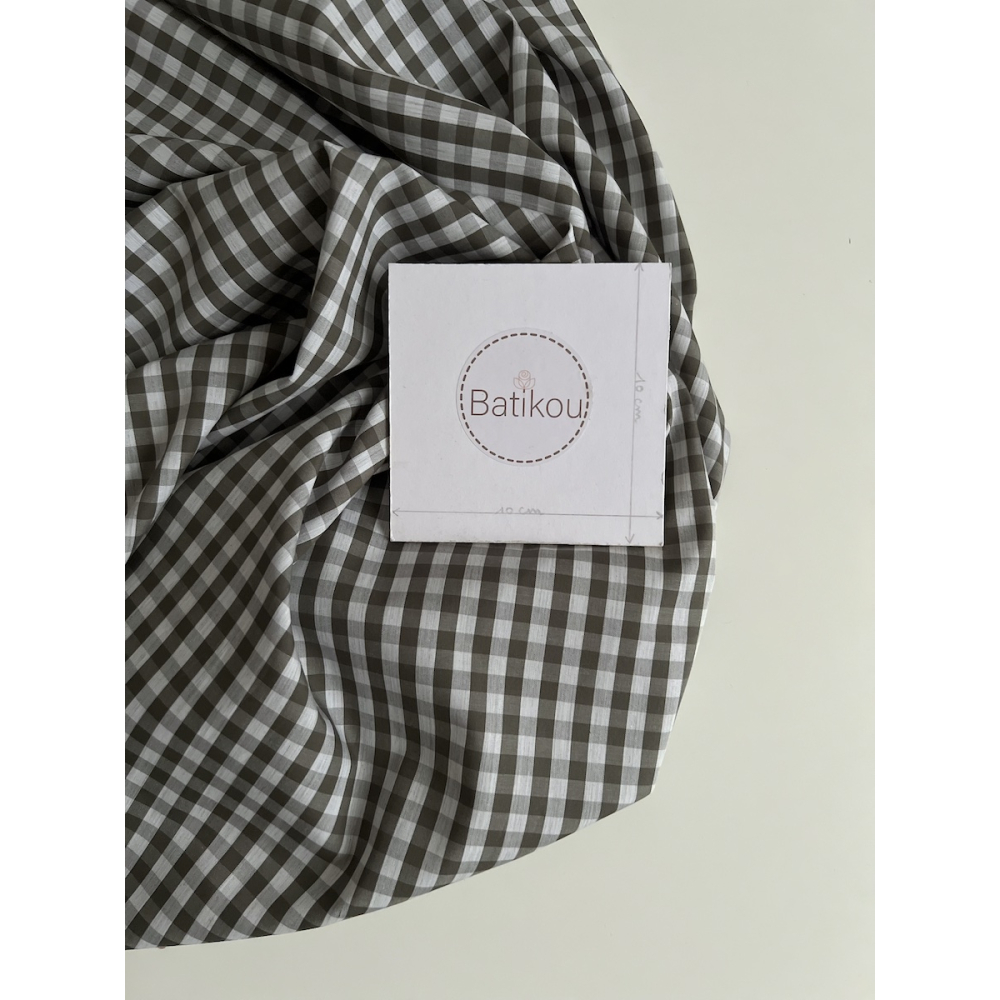 Coton vichy carreaux kaki et blanc 6mm Tissus issus de l'agriculture biologique  - 5