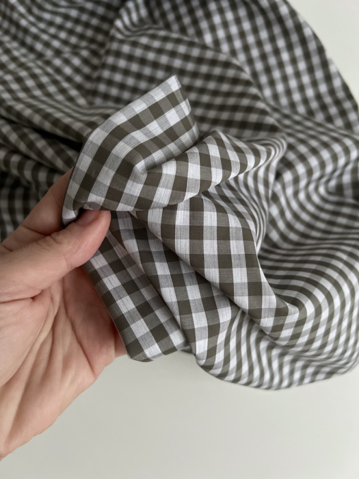 Coton vichy carreaux kaki et blanc 6mm Tissus issus de l'agriculture biologique  - 6