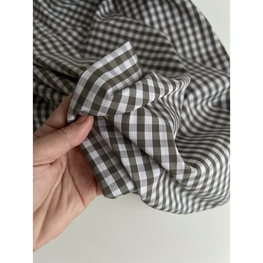 Coton vichy carreaux kaki et blanc 6mm Tissus issus de l'agriculture biologique  - 6